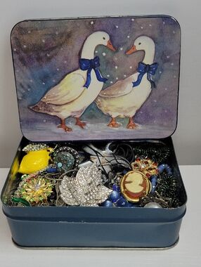 Vintage Duck Tin Filled With Jewelry